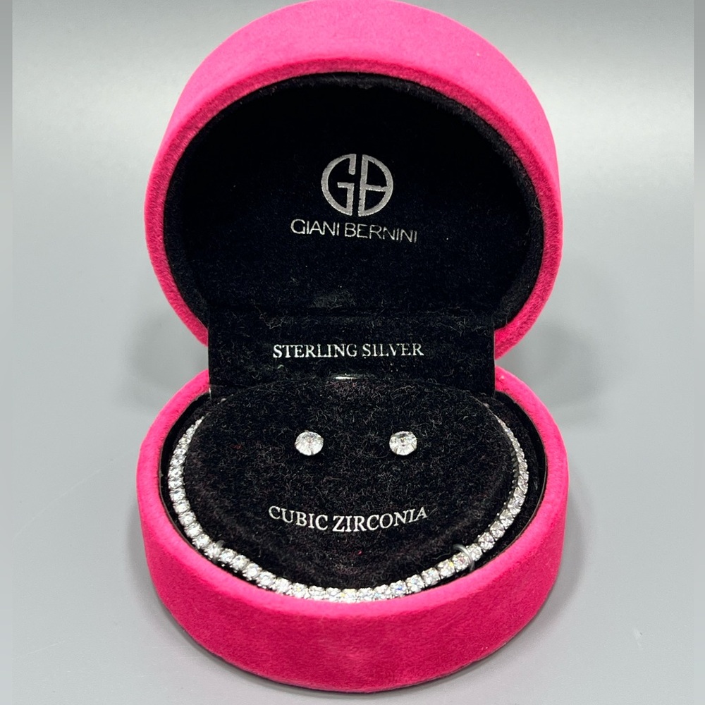 Giani Bernini Sterling Silver & Cubic Zirconia Tennis Bracelet/Stud Earring